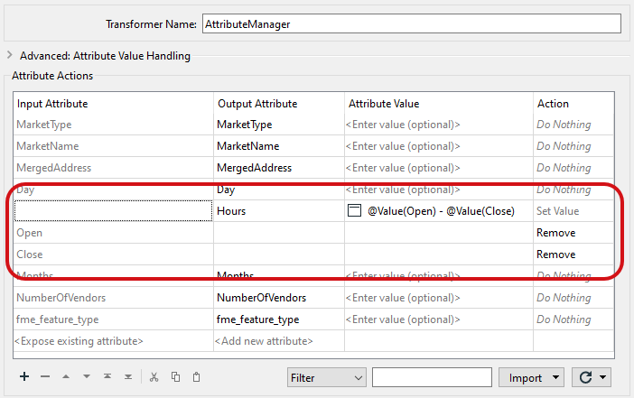 Calculating a new attribute Hours and removing Open and Close